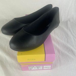 R Soda Comfortable Shoes Women Ballet Flat Round Toe Gel Insole Black PU Size 7